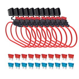 16 Gauge Fuse Holder ATC/ATO, SIM&NAT 10 Packs in-Line Automotive Blade Fuse Holder with 20PCS Standard Car Fuses, 10A 15A Automotive Replacement Fuses