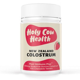 Colostrum Chewable Tablets by Holy Cow Health - Highly Bioactive Colostrum - Ethically Sourced from Healthy New Zealand Cows - Supports Gut Health, Immunity + Overall Well-Being (Strawberry Flavor)