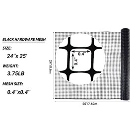 PotatoLife Plastic Hardware Mesh Netting, Temporary Fence, Tree Guards, Staircase Banister, Animal Barrier, Garden Netting, Poultry, with 50 Zip Ties (Black, 24'' x 25')