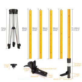 DMITER Adjustable Laser Level Pole with Support Tripod,12 Ft/3.7 M Professional Telescoping Pole for Laser Levels with 5/8"-11 Threaded Adapter and 1/4 Inch by 20-Inch Laser Mount