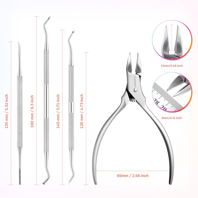 Stainless Steel Pedicure Kit with Ingrown Nail Lifters, Precision File
