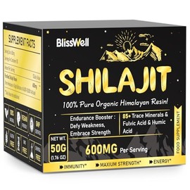 Shilajit Resin, Pure Himalayan Shilajit with Fulvic Acid & 85+ Trace Minerals Complex for Energy Mental Immune Support, 50g
