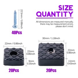 Swpeet 80Pcs Black 22mm & 30mm Square Shape Furniture Pads with Screws, Heavy Duty Rubber Non Slip Non Skid Furniture Feet for Table Desk Chair and Sofa Leg Furniture Cups to Protect