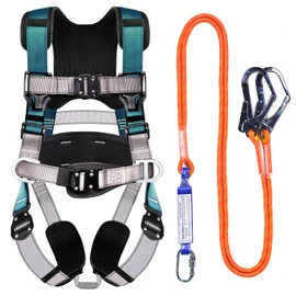 WHITEDEW Fall Protection Premium Safety Harness with Shock Absorbing Lanyard, Vented & Padded Shoulder, Legs & Back - Upgrade 4 Quick Buckles (Dark Green)