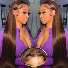 FTQZKEY 30 Inch Wear and Go Glueless Wigs No Glue Hd Lace Front Closure Ready to Wear Wigs 220% Density Pre Plucked Pre Cut 7X5 Brown Straight Lace Front Wigs Human Hair Wigs for Women