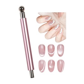 YFFSFDC Nail Magnet, Strong Magnet, Cat Eye Dedicated Tool, Nail Art Tool, Metal, For Gel Nails, Stick, Easy Success for Beginners, DIY Cat Eye Gel, Self Nail, Professional Use, Home Use (Pink)