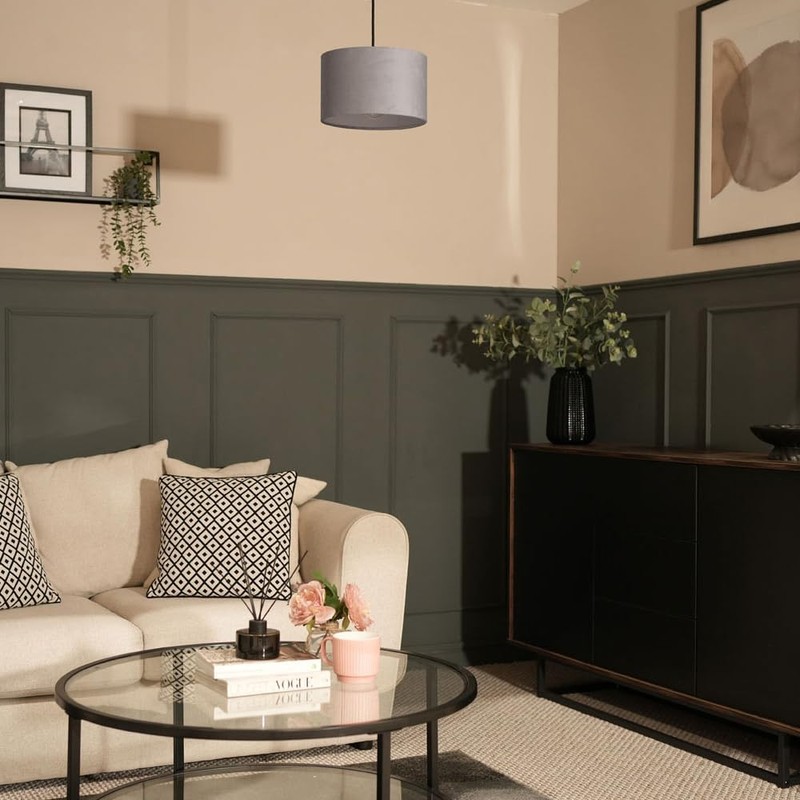 MiniSun | Small Modern Grey Velvet Drum Light Shade |