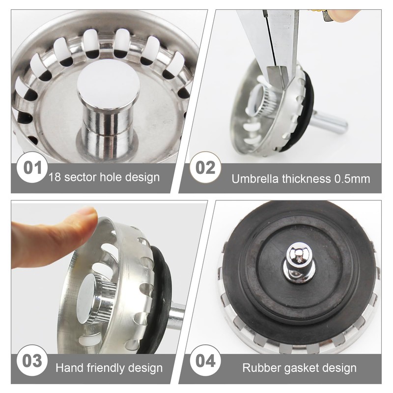 Kitchen Sink Basket Strainer Plug, 52mm Mini Stainless Steel Kitchen