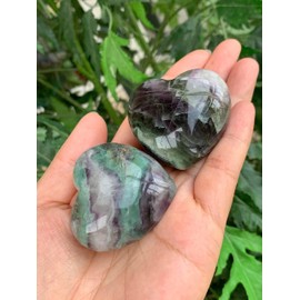 GAF TREASURES Rainbow Fluorite Gemstone Hearts, Polished Rainbow Fluorite Puffy Hearts, Rainbow Fluorite Crystal Palm Stone, Rainbow Fluorite Healing Crystal Hearts (1 Heart)