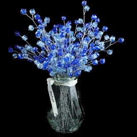 SWEXURY 32 Stems Handmade Acrylic Crystal Flower Branches Artifial Bead Flowers Picks Fake Silver Berry Bouquet DIY Crafts Floral Arrangement (32PCS, Royal blue)