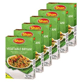 Shan Vegetable Biryani Recipe & Seasoning Mix 45g (1.58oz) Pack of 6 - Spices Blend for Vegetable Biryani - Suitable for Vegetarians - Airtight Bag in a Box