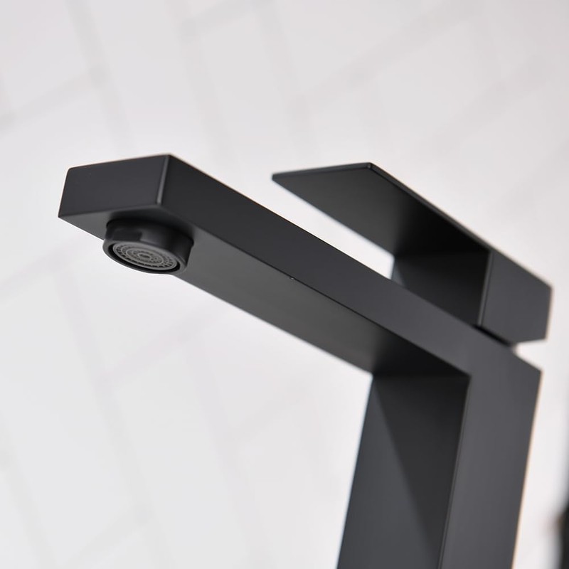 Bathroom Sink Faucet, Matte Black Tall Vessel Sink Faucet, Single