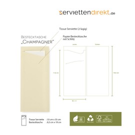 PRIME GUEST Cream Champagne Cutlery Bag 85 x 190 mm Cutlery Pockets with Napkins Ideal for Catering and Celebrations (Champagne, Pack of 100)