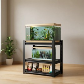 Aquarium Stand Metal 3 Tier Rack 20-30 Gallon Adjustable Heavy Duty Black Modern Design Indoor UseColor: Black1