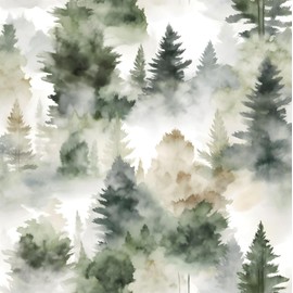 Foggy Forest Wallpaper Peel and Stick 17.4" x 393" Misty Woodland Green/Yellow Trees Contact Paper Waterproof Self-Adhesive Wall Paper for Bedroom Countertop Desk Cabinets Decor Renter Friendly