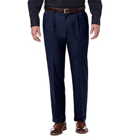Haggar mens Premium Comfort Classic Fit Pleat Expandable Waist Dress Pants, Blue, 38W x 30L US