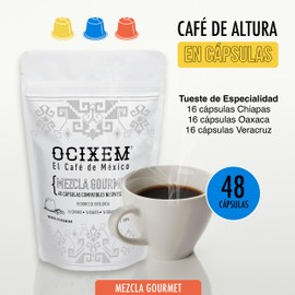 Café en Cápsulas OCIXEM Mezcla Gourmet 48pz | Tostado Mix | Intensidad Balanceada | Café No Saborizado | Compatible con Nespresso | Certificación Kosher | Café Premium para Disfrutar | ETNIA 52