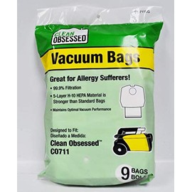 Clean Obsessed CO711 Canister Vacuum Cleaner Hepa Paper Bags (18 Bags)