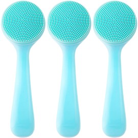 HINZIC 3pcs Silicone Manual Face Scrubber, Soft Face Scrubber Exfoliator, Waterproof Skin Friendly Face Cleansing Brush for Blackheads Whiteheads Makeup Residues Removal- Blue