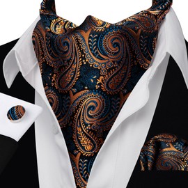 Barry.Wang Men Ascot Cravat Tie with Pocket Square Paisley Jacquard Silk Woven Floral Necktie