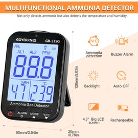 GOYERRNES Ammonia Gas Meter Detector, NH3 Gas Monitor Sensor with Range 0-100 ppm, Portable Air Quality Detector Meter for Farm, Poultry, Pig & Livestock (Rechargeable)
