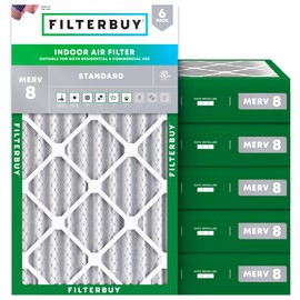 Filterbuy 10x25x4 Air Filter MERV 8 Dust Defense (6-Pack), Pleated HVAC AC Furnace Air Filters Replacement (Actual Size: 9.50 x 24.50 x 3.63 Inches)