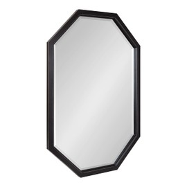 Kate and Laurel Hogan Farmhouse Octagon Wood Wall Mirror; 24 x 36; Rustic Black; Traditional Inspired Geometric Wall Decor