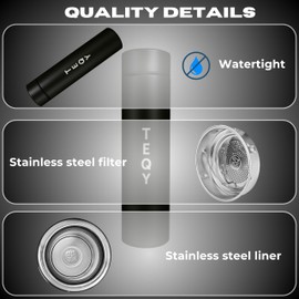 TEQY Thermos Flask with LED Display, 500 ml, Stainless Steel Vacuum Flask with Temperature Display, Black