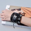 JJDreams Leather Bracelets Black PU Braided Bracelet Set Skull and