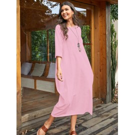 Celmia Women's Solid Maxi Dresses Short Sleeve Loose Fit Long Kaftan Dress A-Light Pink Small