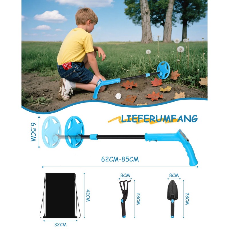 Children's Metal Detector, 62-85 cm, Portable Metal Detector with Funny