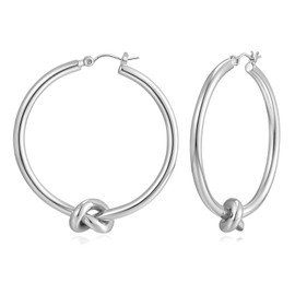 Silver Hoop Earrings for Women 14K Silver Knot Hoop Earrings Statement Lightweight Thick Trendy Small Gold Open Hoops Fashion Jewelry