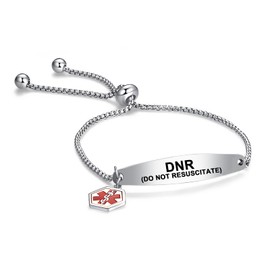 YOTHIWAD Medical Alert Bracelets for Women,Medical Id Bracelets with Free Laser Engraving,Satinless Steel Adjustable Wristband Bracelets Dual-Side Engraving (DNR(DO NOT RESUSCITATE))