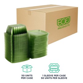 ECO PRODUCTS Compostable 32oz Rectangular Deli Containers With Lids, Pack of 50, Veridian Clear Green Meal Prep, Made from PLA, A Renewable Material Made from Plants, One Lid Fits All