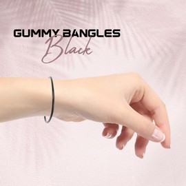 HD Novelty Pack of 12 Gummie Bracelets Bright Gummy Jelly 2.5" Rubber Bangles Shag Bands Friendship Wristbands Party Bag Fillers and 80s Fancy Dress Accessories Gummy Bangles (Black)