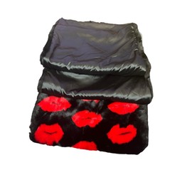 Victoria's Secret Shawl Faux Fur Wrap Scarf Black Red Lips New