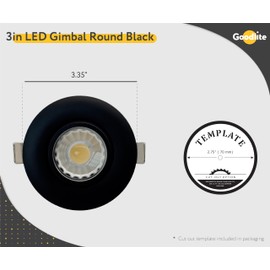 Goodlite G-19846 3 Inch Led Round Black Gimbal Luminaire, 8W 650 Lumens, Selectable Color 2700K, 3000K, 3500K, 4100K, 5000K