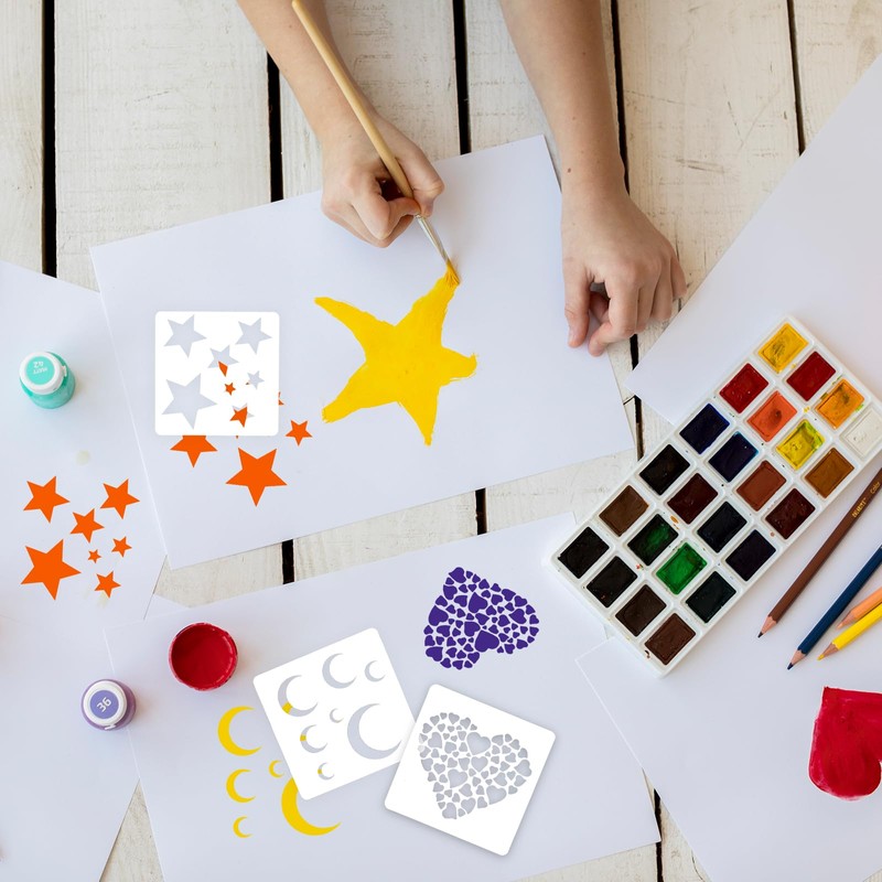 6PCS 6 Styles Moon and Star Stencils, Reusable Acrylic Templates,