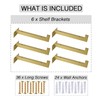 OVOV 6 Pack Gold Shelf Brackets 6 Inch Floating Shelf
