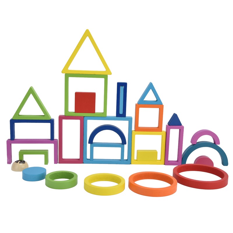Baby Blocks Stacking Puzzle Set Colorful Wooden Building Blocks Educational