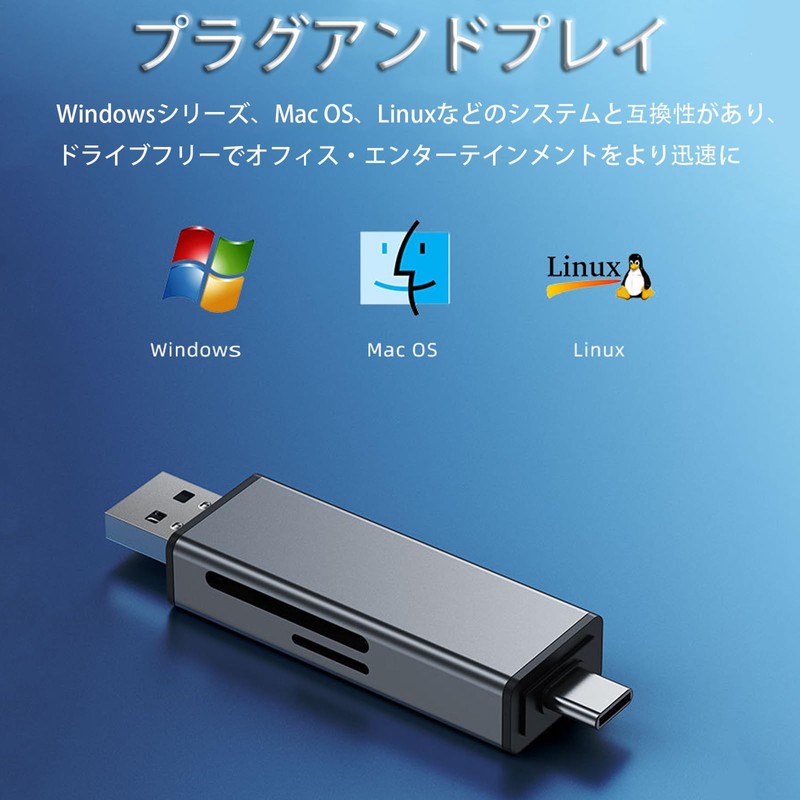 TRkin SDカードリーダーUSB 3.0 4 in 1カードリーダーSD/TF同時読み書きサポートOTG高速伝送多機能カメラアダプタMacOS WindowsサポートパソコンSD microSD SDXC SDHCなど（シルバーグレー）