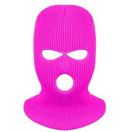 3-Hole Full Face Mask Cover Ski Mask Winter Balaclava Cap Knitted Face Cover for Winter Outdoor Sports Hot Pink