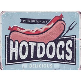 DELICIOUS HOT DOGS METAL SIGN 50s DINER RETRO VINTAGE STYLE 8x10in 20x25cm FAST FOOD CAFE BISTRO SHOP games room