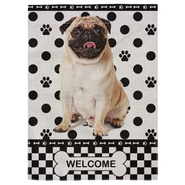 pingpi Decorative Outdoor Double Sided Pug Garden Flag Welcome Quote, House Yard Flag, Garden Yard Decorations, Seasonal Outdoor Flag 12.5"x18"