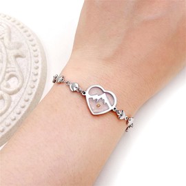Yongxu Heart Mountain Faith Stainless Steel Heart Chain Bracelet - Religious Inspiration Mustard Seed Adjustable Women's Bracelet