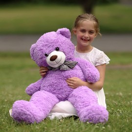 MorisMos Bow Tie Giant Teddy Bear 4 Feet, 47inch Stuffed Animal Big Teddy Bear Plush, Classic Girlfriend Boyfriend Gift, Purple