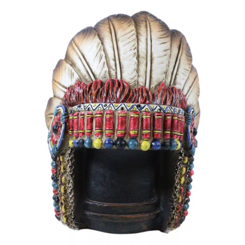 Western Tribal Indian Warrior Chief Headdress With Eagle Feathers Figurine
