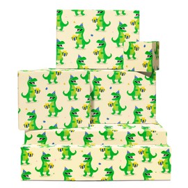 Dinosaur Wrapping Paper - 6 Sheets of Wrapping Paper - Dino Wrapping Paper - Birthday Wrapping Paper for Boys Kids Toddlers - with Stickers - Recyclable - by Central 23
