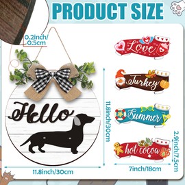 Glenmal 16 Pcs Seasonal Interchangeable Dachshund Door Welcome Sign Cute Wooden Dog Welcome Sign for Front Door Rustic Replaceable Home Porch Sign for Fall Autumn Christmas(White)