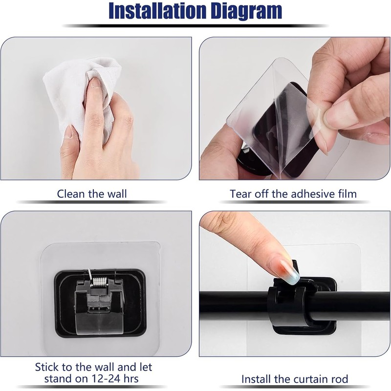 AccEncy 8 PCS No Drill Curtain Rod Brackets Self-Adhesive Rod